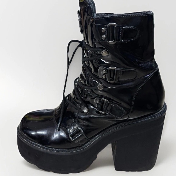 KillStar Broom Rider Black Combat style Boots with Moon Detail Womens  Sz 11 - Picture 9 of 10